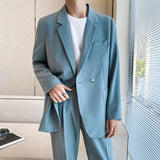 Wiaofellas Men Women 2 PCS Sets Couple Suits Sets Streetwear Fashion Business Casual Loose Office Suits Jacket Pant Women Oversize Suits