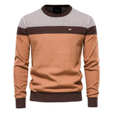 Wiaofellas Sweater Men's Autumn New Stripe Spliced Long Sleeve Knitwear Fashion Round Neck Casual Male Pullovers