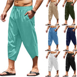 Wiaofellas Men's Cotton and Linen Solid Color Loose Drawstring Summer Thin Section Nine-point Pencil Pants Casual Shorts Men's Clothing
