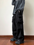 Wiaofellas Black samurai men's pants oversize pants high street fashion plush knickerbockers American straight charging overalls