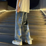 Wiaofellas Trousers Baggy Men's Jeans Grunge Y2k With Print Straight Vintage Hip Hop Washed Man Cowboy Pants Loose Retro Star Free Shipping