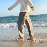 Wiaofellas Men's and women's casual trousers spring and autumn models show thin all-match loose straight-leg sweat pants wide-leg pants