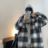 Wiaofellas Spring Wool Shirt Men Fashion Casual Vintage Plaid Shirts Men Streetwear Korean Loose Long-sleeved Shirt Mens Woolen Coat M-2XL