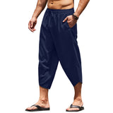 Wiaofellas Men's Cotton and Linen Solid Color Loose Drawstring Summer Thin Section Nine-point Pencil Pants Casual Shorts Men's Clothing
