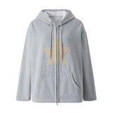 Wiaofellas Y2k Men's Star Patch Hoodies Harajuku Zip Up Oversized Sweatshirts Hip Hop Gothic Loose Pocket Korean Jacket Hoodie Streetwear