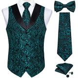 Wiaofellas Brand Suit Vest Set For Men Luxury Silk Black Gold Paisley Dress Vest Tie Cufflinks Handkerchief Set Male Sleeveless Waistcoat