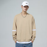 Wiaofellas Men'S Fashion Round Neck Long Sleeve Top Youth Versatile Solid Color Student Pullover New Korean Splicing Fake Two T-Shirts