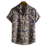Wiaofellas Mens Vintage Button Up Cotton Linen Shirts Slim Fit Short Sleeve Hawaiian Floral Shirt Men Harajuku Streetwear Casual Camisas