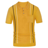 Wiaofellas Spring Summer Casual Mens Knit Polo Shirt Short Sleeve Polo Collar Button Tops Men Clothes Fashion Striped Polos Tops Streetwear
