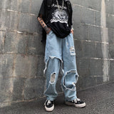 Wiaofellas Ripped Jeans Y2k Streetwear Pants Men Trousers Slim Harajuku Man Hip Hop Men's Fashion Baggy Grunge Trendyol Stacked Clothing