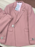 Wiaofellas Cenne Des Graoom New Coat Design Dapper Style Metal Side Release Buckle Pink Men Suits 2 Pieces Set Dinner Wedding Party