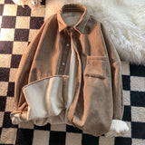 Wiaofellas Winter Men's Long Sleeve Corduroy Fabric Shirts Thickened Velvet Loose Coats Vintage Fashion Trend Keep Warm Shirts M-2XL