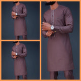 Wiaofellas New Summer New Dashiki African Men 2 Piece Sets Long Sleeve Round Neck Button Set Tops and Pants Wedding Party Men Suit