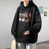 Wiaofellas Men's New Youth Casual Loose Size Plus Hoodies Graphical Patterned Hong Kong Long Sleeve Pockets Couple Outfit Sweatshirt