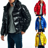 Wiaofellas Bright Color Hooded Shiny Jackets Zipper Men Jacket Casual Thicken Spring Mens Slim Fit Brand Outwear High Collar Coats Fashion