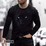 Wiaofellas Spring Autumn New Animal Printed Long Sleeve T-shirts Men's Tees Loose Fashion Casual Harajuku Y2K O-Neck Solid Top Male Clothes