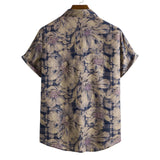 Wiaofellas Mens Vintage Button Up Cotton Linen Shirts Slim Fit Short Sleeve Hawaiian Floral Shirt Men Harajuku Streetwear Casual Camisas