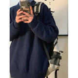 Wiaofellas Winter Men's Casual Retro Wool Sweaters Lazy Style Knitting Fashion Trend Coats Solid Color Round Neck Pullover M-2XL