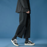 Wiaofellas Casual Pant Men Cotton Baggy Wide Leg Pants Ankle Length Elastic Waist Loose Straight Trousers Men