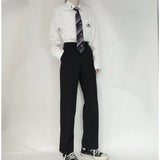 Wiaofellas Men's Korean Loose Casual Pants College Style Handsome Uniform Suit Pants Black Color Baggy Homme Trousers Plus Size S-5XL