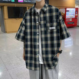 Wiaofellas Men Short Sleeve Shirt Spring Summer New Trend Casual Plaid Blouse Square Collar Loose Tops Men  Fashion Male Clothing