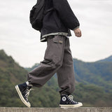 Wiaofellas Men's Oversized Pocket Decoration Retro Casual Pants Workwear Elastic Waist 3 Color Sweatpants High-quality Loose Trousers