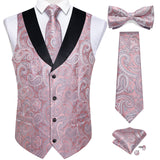 Wiaofellas Brand Suit Vest Set For Men Luxury Silk Black Gold Paisley Dress Vest Tie Cufflinks Handkerchief Set Male Sleeveless Waistcoat