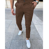 Wiaofellas Men's 2023 Spring Business Style Leisure Pants Stripe Slim Fit Fashion Side Pocket Long Pants Fashion Male Trousers Clothing