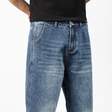 Wiaofellas Spring Summer New High Quality Cotton Jeans Retro Men Length Pants  Loose Straight Casual Men's Jeans Trendy Fashion Harem Pants