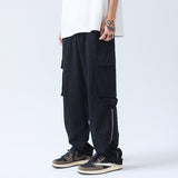 Wiaofellas Black/Beige Cargo Pants Men Fashion Pocket Casual Pants Mens Japanese Streetwear Loose Hip Hop Straight Pants Mens Trousers