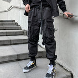 Wiaofellas Multi-pockets Ribbons Techwear Hip Hop Cargo Pants Men Harajuku Casual Tactical Trousers With Belt Korean Fashion Streetwear