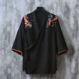 Wiaofellas Fashion Men's Dragon Embroidered Top Kimono Harajuku Japanese Samurai Costume Yukata Asian Costume Cardigan Jacket