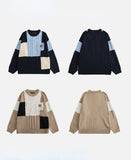 Wiaofellas Men's Knit Sweater Hip Hop Streetwear Colorblock Patchwork Knit Pullover Harajuku Casual Fall Sweater