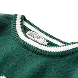 Wiaofellas Vintage Knitted Sweater Men Green Letter Print Striped Pullover Women Harajuku College Style Jumpers Streetwear Spring Autumn