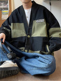 Wiaofellas Oversized American Vintage V-neck Jacket For Men Plus Large Size Loose Striped Color Matching Caual Spring Autumn Coat Outerwear