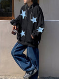 Wiaofellas Y2k Men's Star Patch Hoodies Harajuku Zip Up Oversized Sweatshirts Hip Hop Gothic Loose Pocket Korean Jacket Hoodie Streetwear