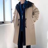 Wiaofellas Trench Coat Mens New Fashion Overcoat Men Casual Slim Fit Windbreaker Solid Long Coat Male Autumn Homme Black/Khaki