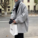 Wiaofellas Autumn and Winter Men's Woolen Coat Korean Version Trend Solid Color Loose Mid Length Coat Youth Casual Versatile Coat Top