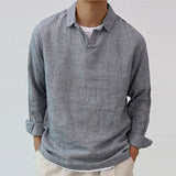 Wiaofellas Casual Solid Color Cotton Linen Pullover Shirts Men Leisure Loose Long Sleeve Turn-down Collar Oversized Shirt Tops Mens Clothes