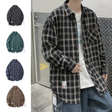 Wiaofellas Harajuku Plaid Shirt Men Hip Hop Flannel Checked Over Size Shirt High Quality Spring New Oversize Streetwear Green Retro Blouses