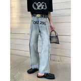 Wiaofellas Men's Jeans Raw Edge Jeans Men's Korean Version Loose All-match Straight High Street Drag Trousers Casual Pants