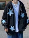 Wiaofellas Y2k Men's Star Patch Hoodies Harajuku Zip Up Oversized Sweatshirts Hip Hop Gothic Loose Pocket Korean Jacket Hoodie Streetwear