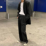 Wiaofellas Men's Striped Printing Suit Jackets Handsome Coats Black/grey Trousers Tide Brand Loose Suit Pants Two-piece Men Sets M-2XL