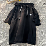 Wiaofellas New Fashion Half Sleeve Lace Up Hoodies Astronaut Print T-shirt Casual Unisex Tops Men Sweatshirts Big Size