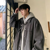 Wiaofellas Grey Blue Black Denim Jacket Men Fashion Retro Pocket Denim Jackets Mens Streetwear Hip-hop Loose Bomber Jacket Men Oversized