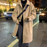 Wiaofellas Winter Thickened Woolen Coat Men Warm Fashion Oversized Long Woolen Coat Men Korean Loose Thick Woolen Trench Coat Mens Overcoat