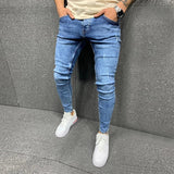 Wiaofellas Jeans Mens Skinny Blue Pencil Pants Popular Scratch Slim Denim Pants Autumn Hip-Hop Denim Trousers Men Fashion Streetwear Jeans