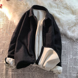 Wiaofellas Winter Men's Long Sleeve Corduroy Fabric Shirts Thickened Velvet Loose Coats Vintage Fashion Trend Keep Warm Shirts M-2XL