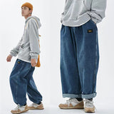 Wiaofellas-Spring Japanese Wash Work Loose Straight Jeans Men's Fashion Trend Casual Pants Oversized Blue/Black Color Trousers M-2XL