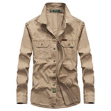 Wiaofellas Pure Cotton Casual Shirt Military Men Tooling Shirt Oversize Loose Long Sleeve Cargo Shirts Men's Clothing High Quality Solid